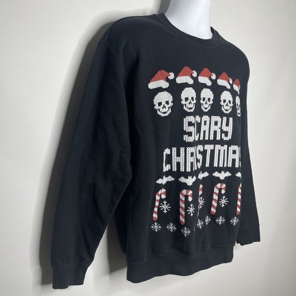 Cakeworthy Scary Christmas Santa Skulls Bats Black Crew Neck Sweatshirt - Picture 3 of 8